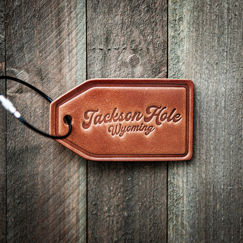 Jackson Hole WY Script Leather Luggage Tag