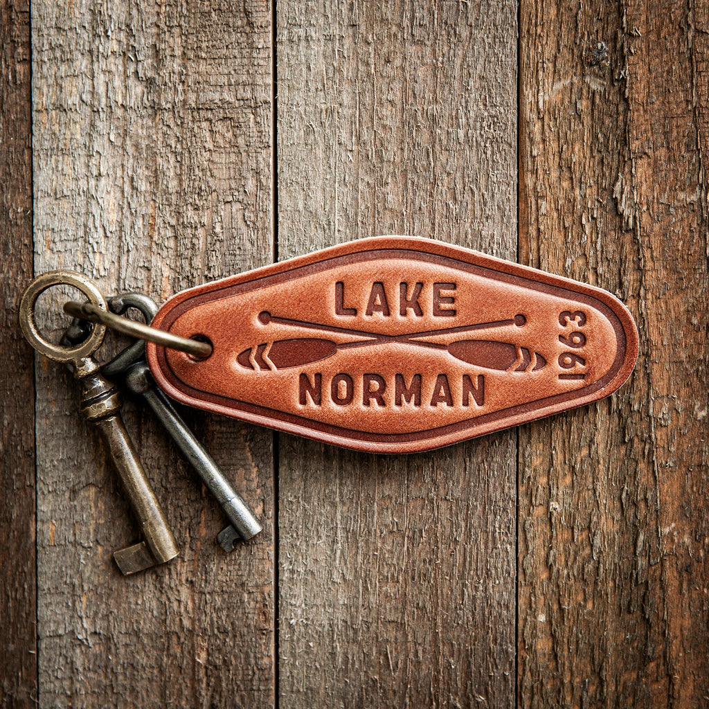 Lake Norman Paddles Leather Keychain Motel Style