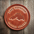 Lake Superior Silhouette Leather Coaster