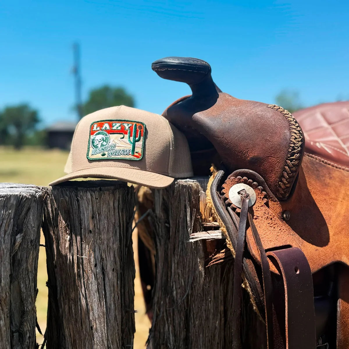 Lazy J Tan Big Bend Curved Bill Trucker Hat
