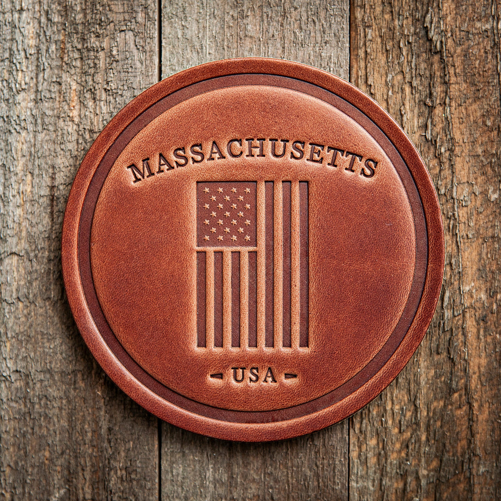 Massachusetts American Flag Leather Coaster