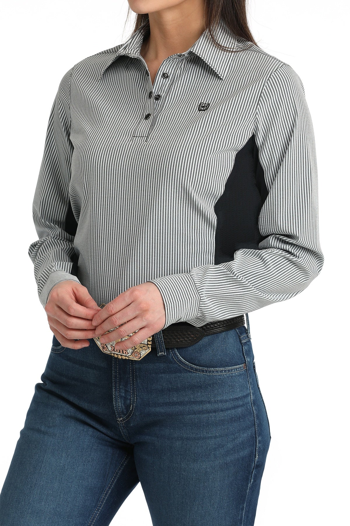 CINCH LADIES BANKER STRIPE ATHLETIC BLOUSE