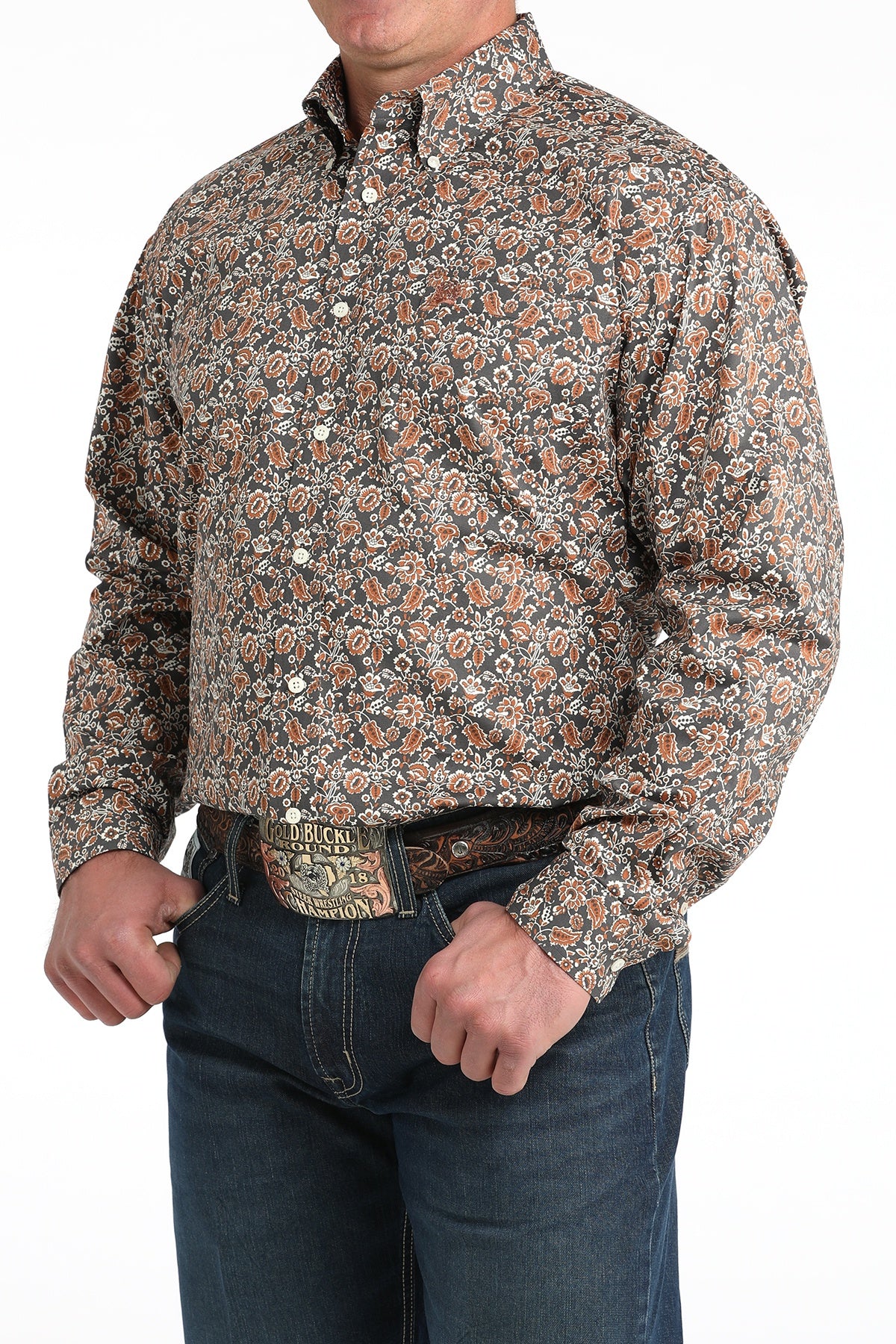 MENS CINCH CHRARCOAL ORANGE FLORAL
