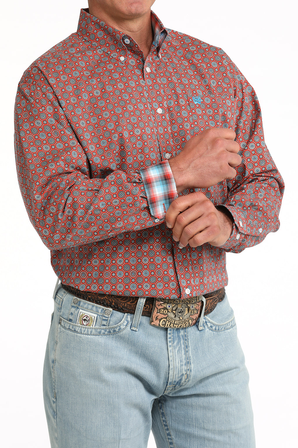 CINCH MENS L/S RED/ DESIGN SHIRT