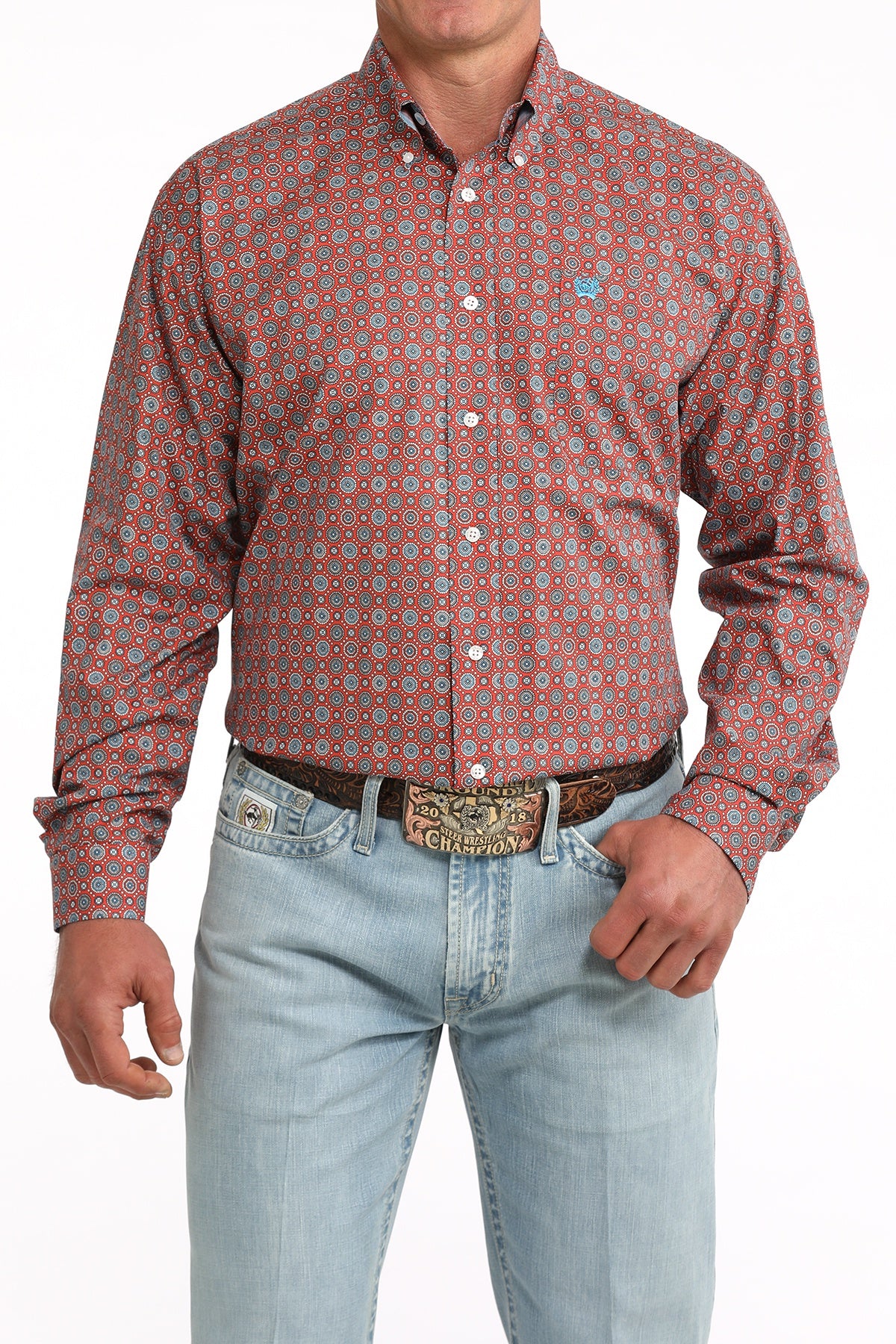 CINCH MENS L/S RED/ DESIGN SHIRT