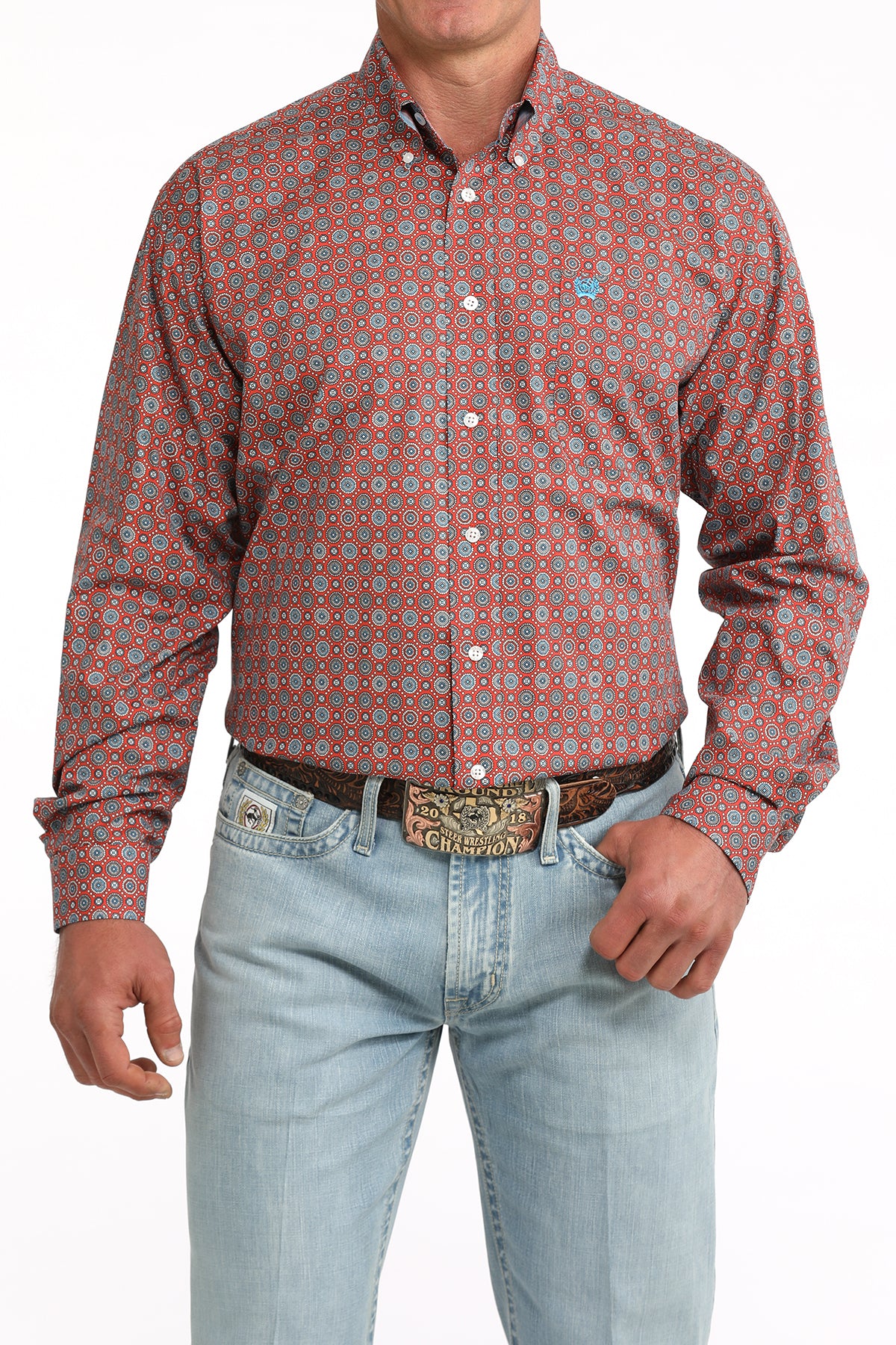 CINCH MENS L/S RED/ DESIGN SHIRT