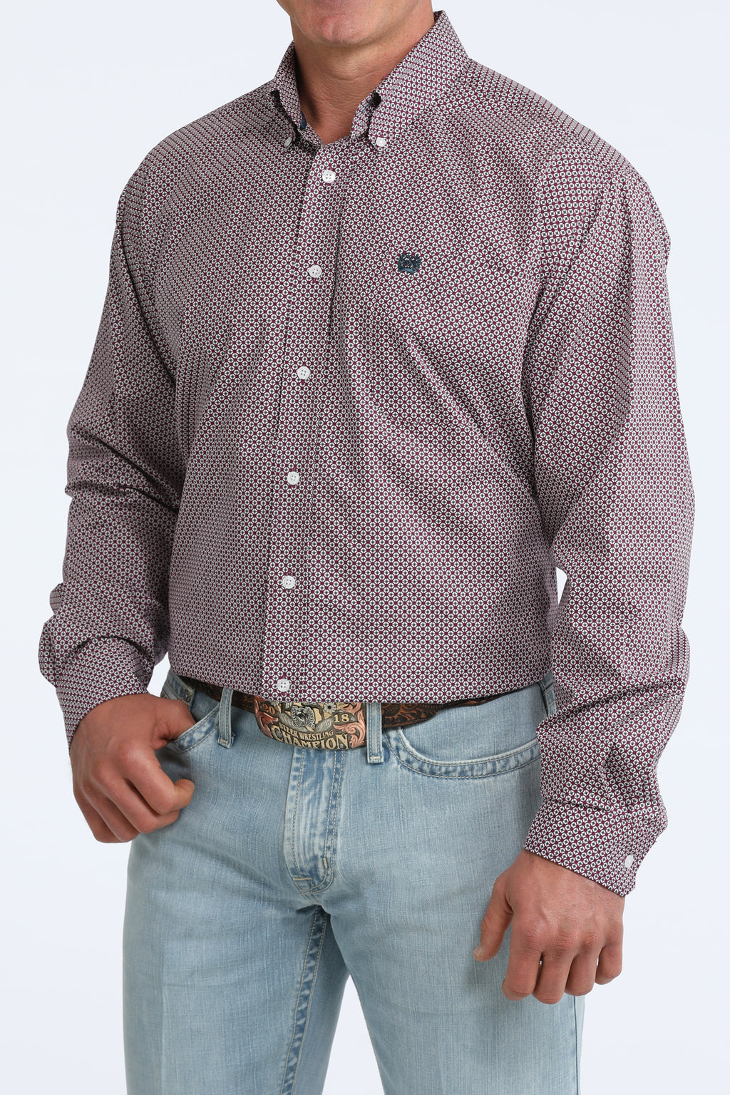 PURPLE  AND WHITE PATTERN CINCH SHIRT