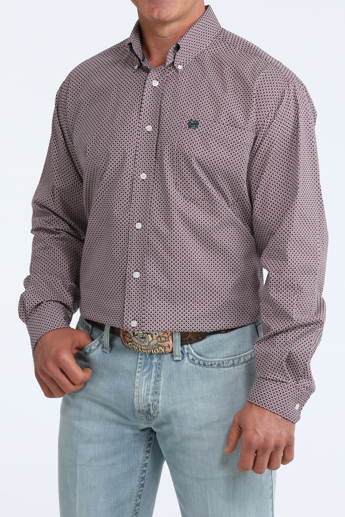 PURPLE  AND WHITE PATTERN CINCH SHIRT