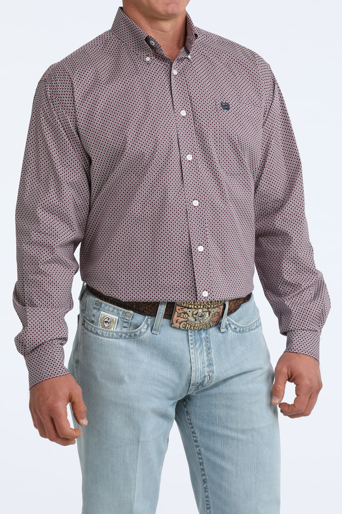 PURPLE  AND WHITE PATTERN CINCH SHIRT
