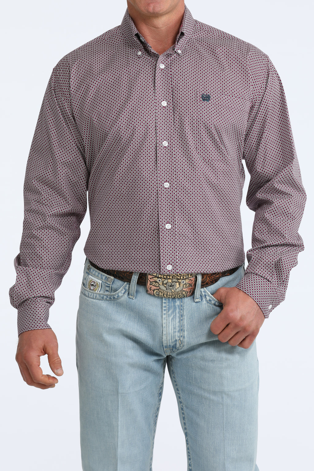 PURPLE  AND WHITE PATTERN CINCH SHIRT
