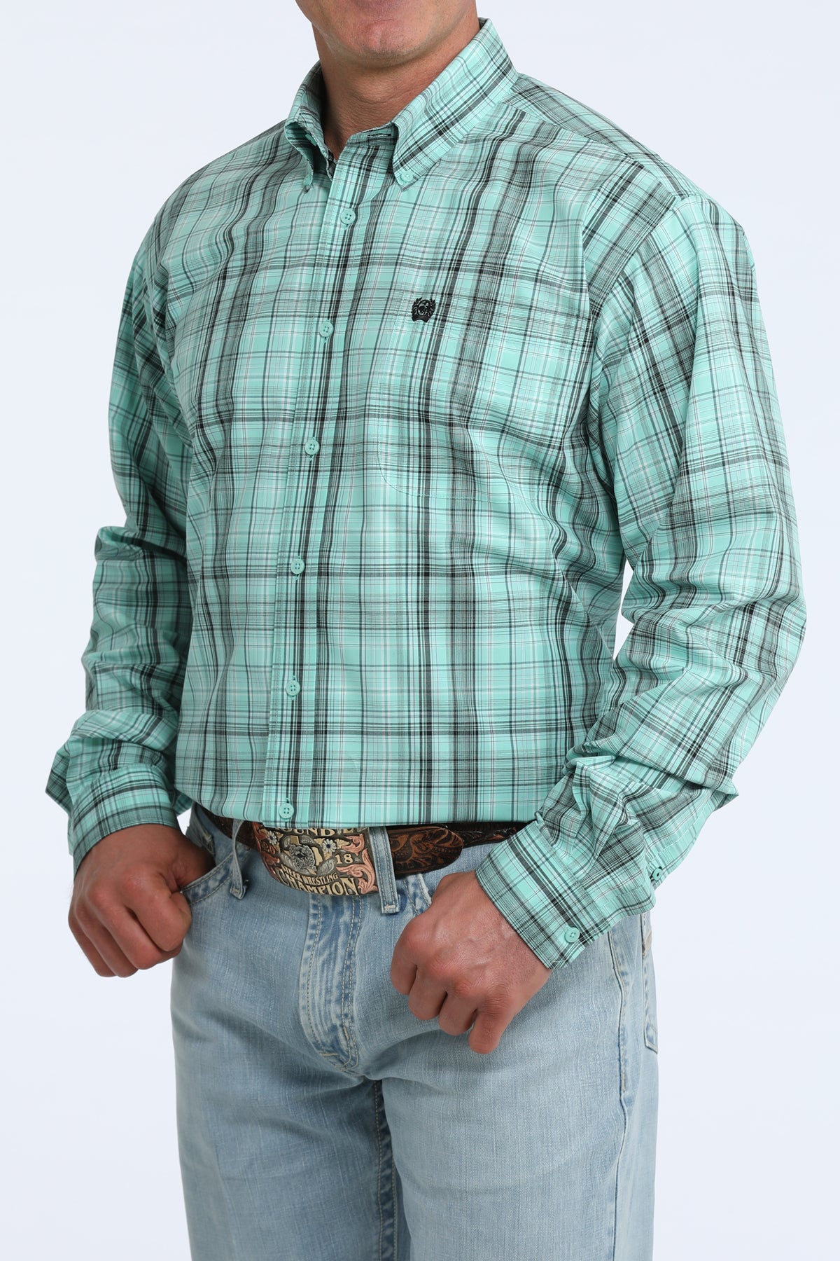 PLAID TEAL BUTTONUP