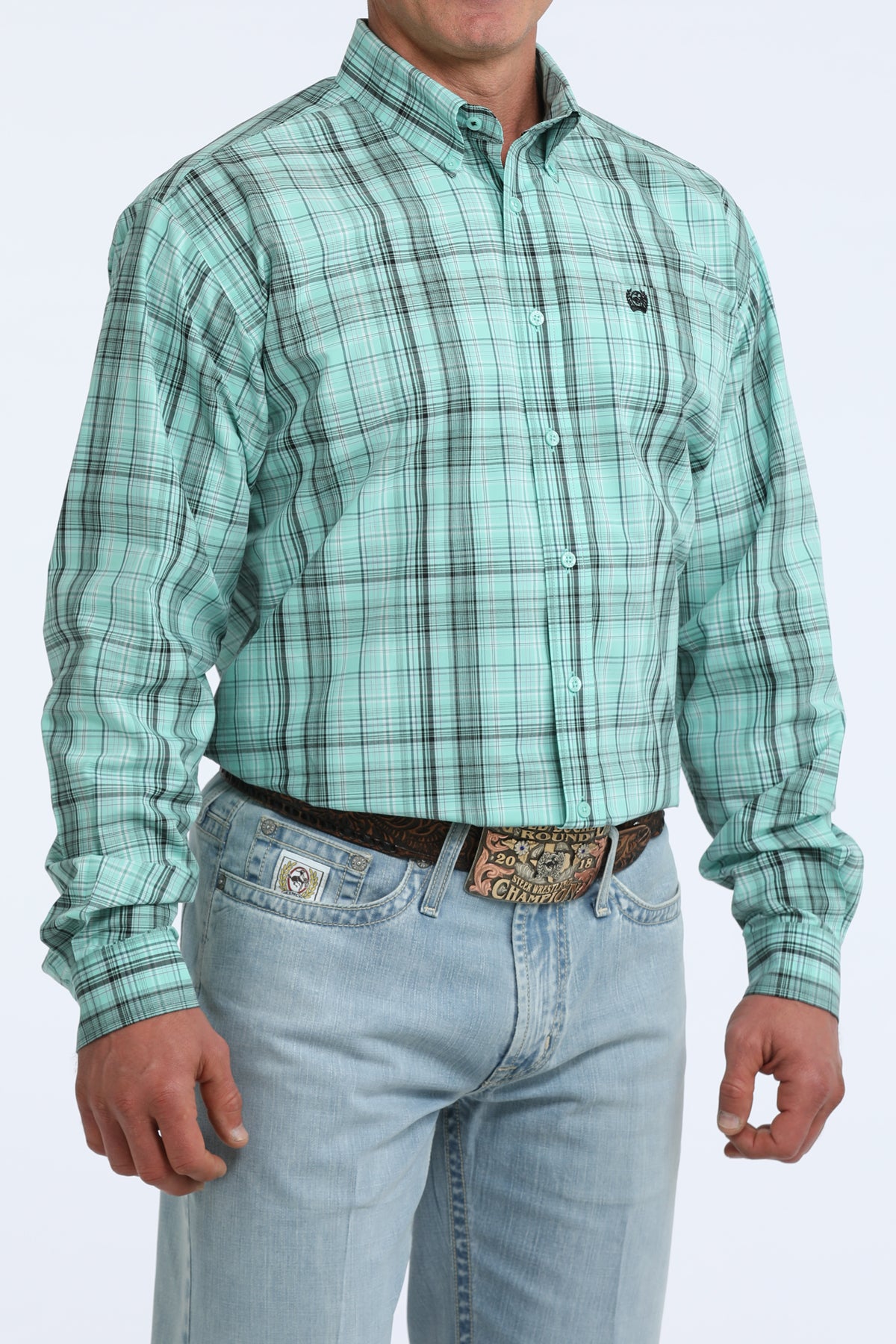 PLAID TEAL BUTTONUP