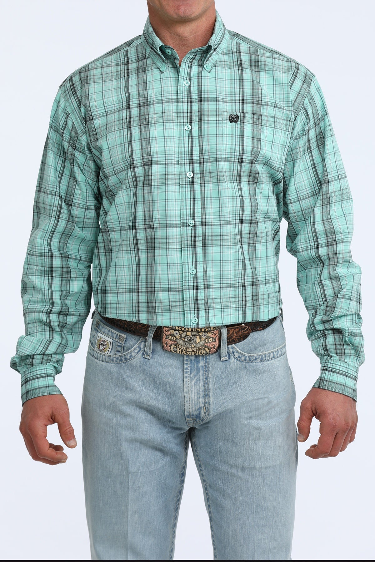 PLAID TEAL BUTTONUP
