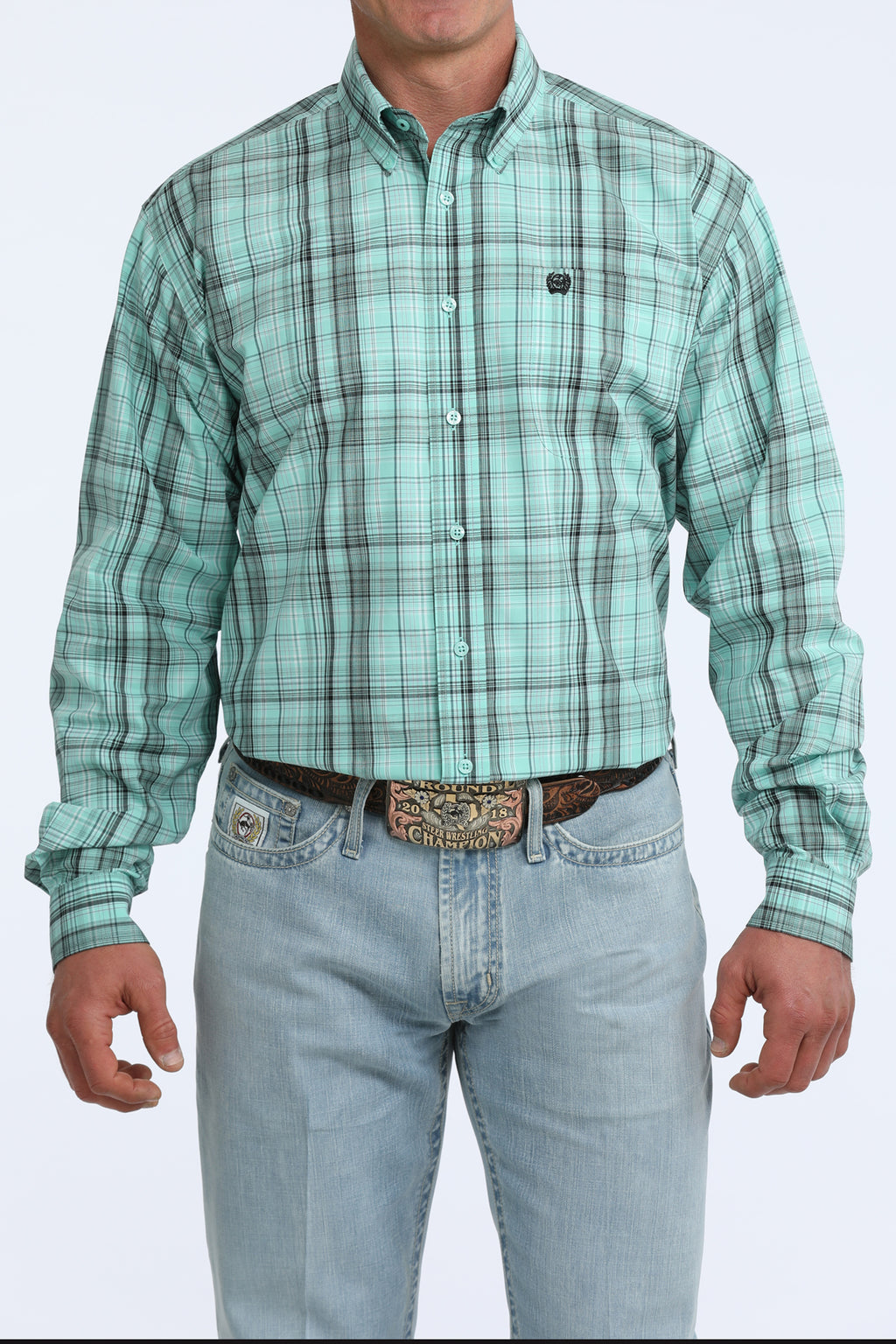 PLAID TEAL BUTTONUP