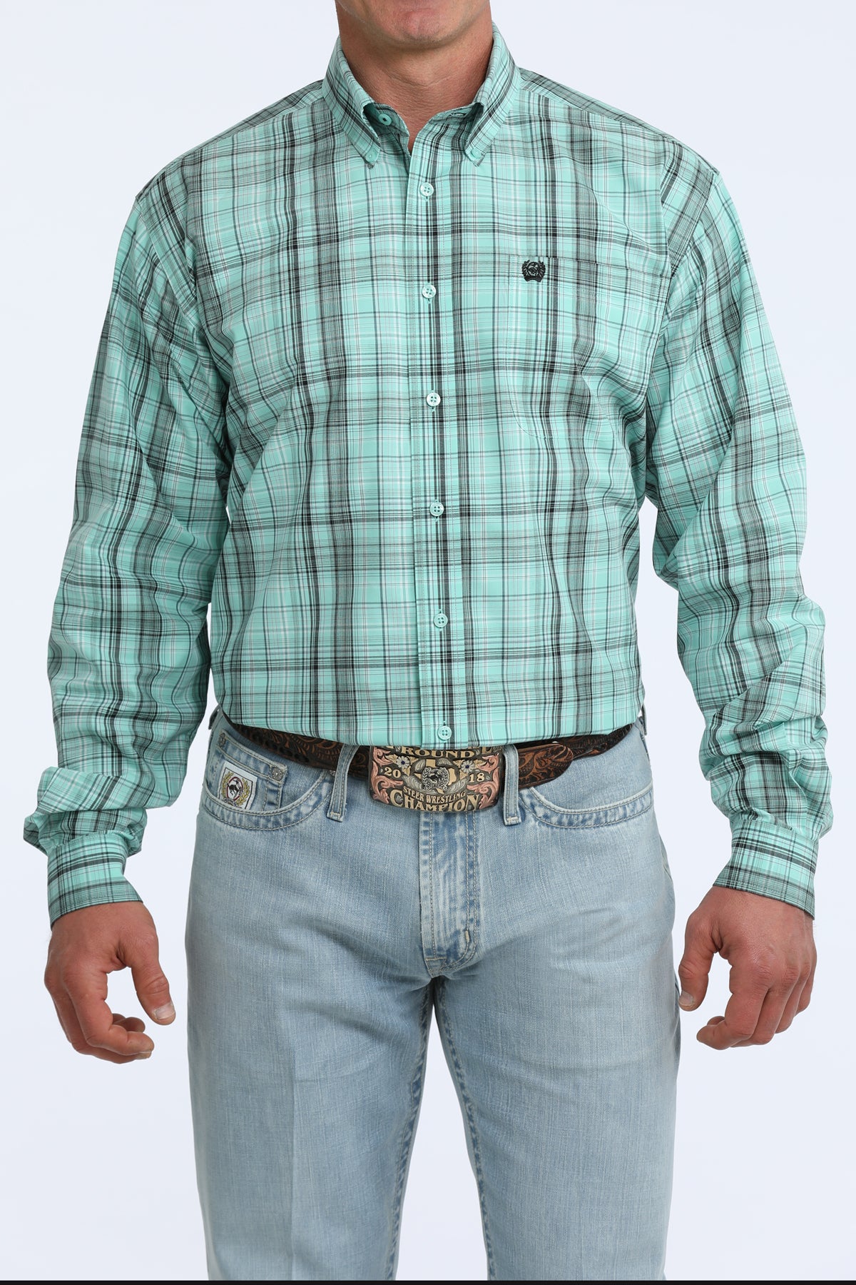 PLAID TEAL BUTTONUP