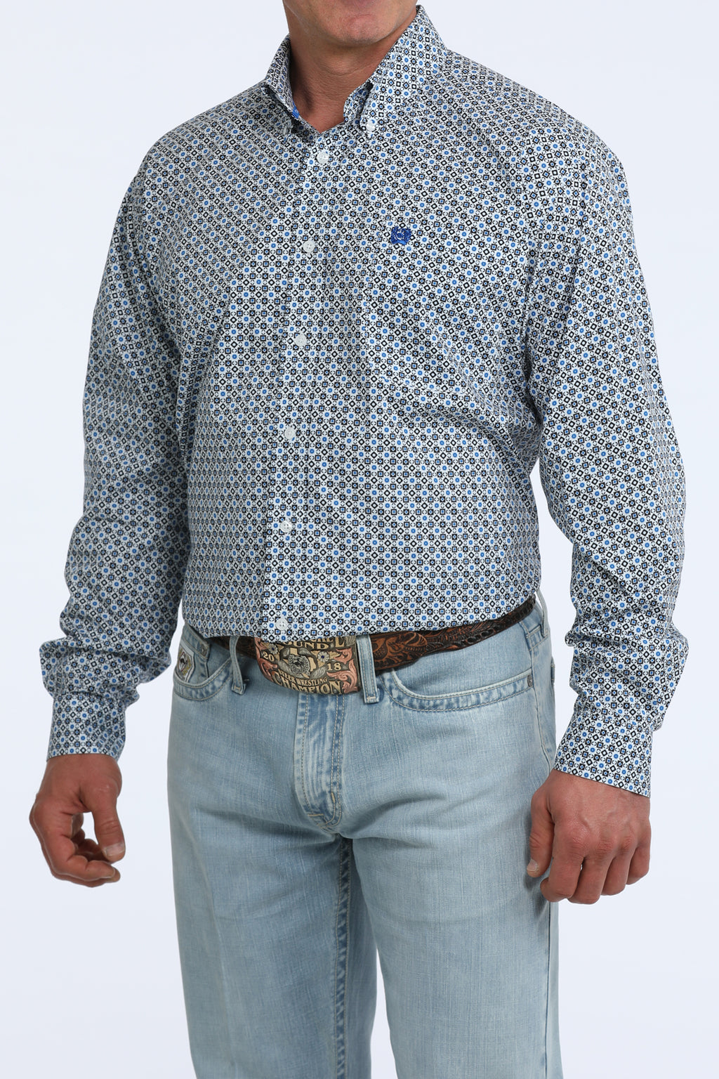 WHITE AND BLUE PATTERN LS