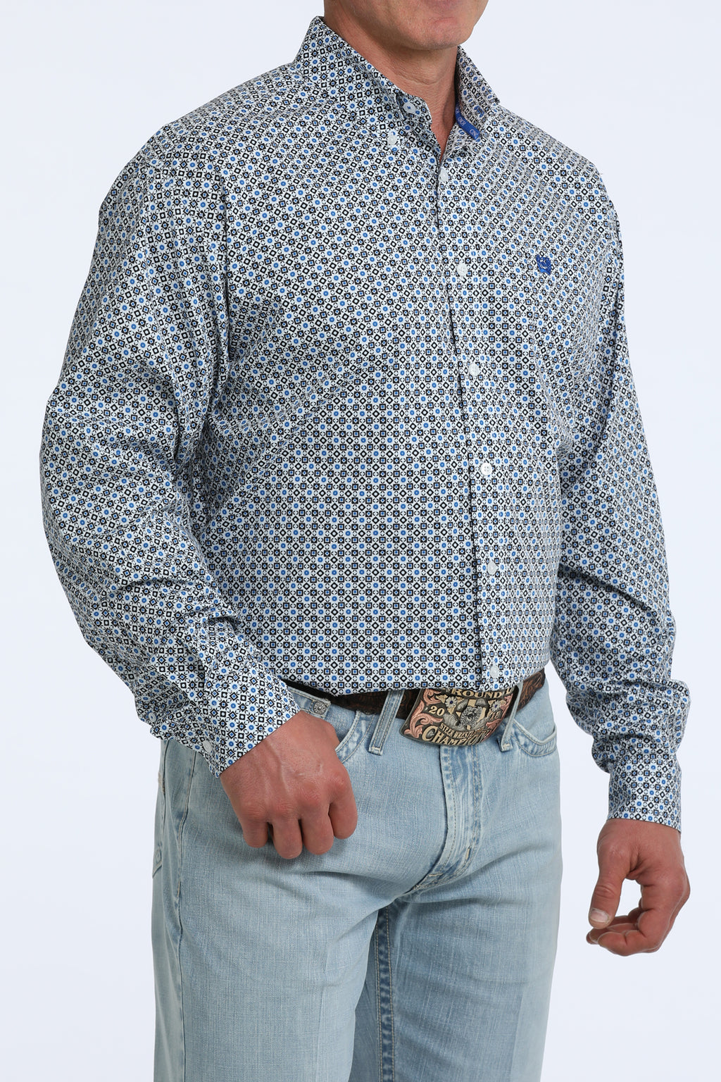 WHITE AND BLUE PATTERN LS