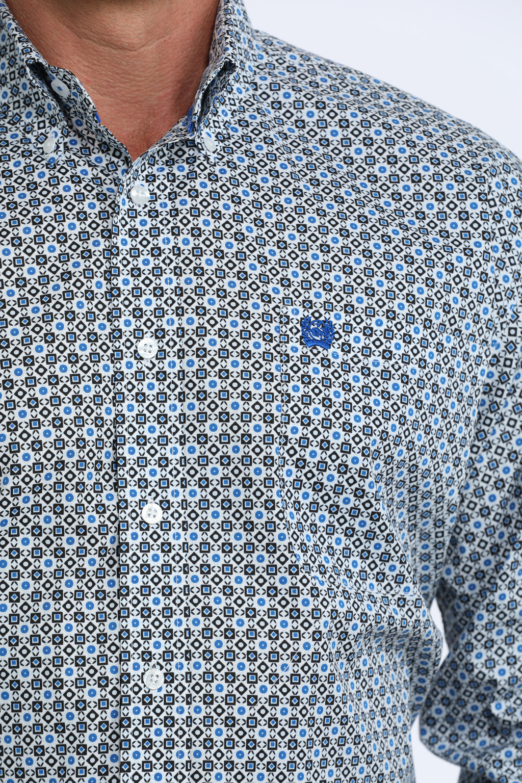 WHITE AND BLUE PATTERN LS