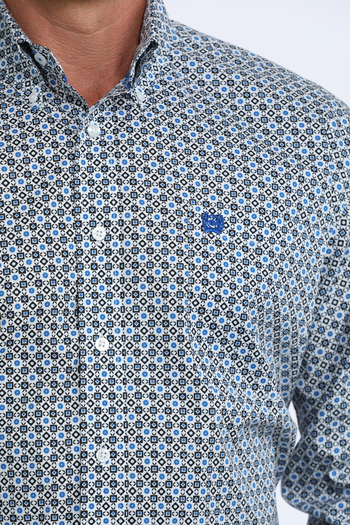 WHITE AND BLUE PATTERN LS