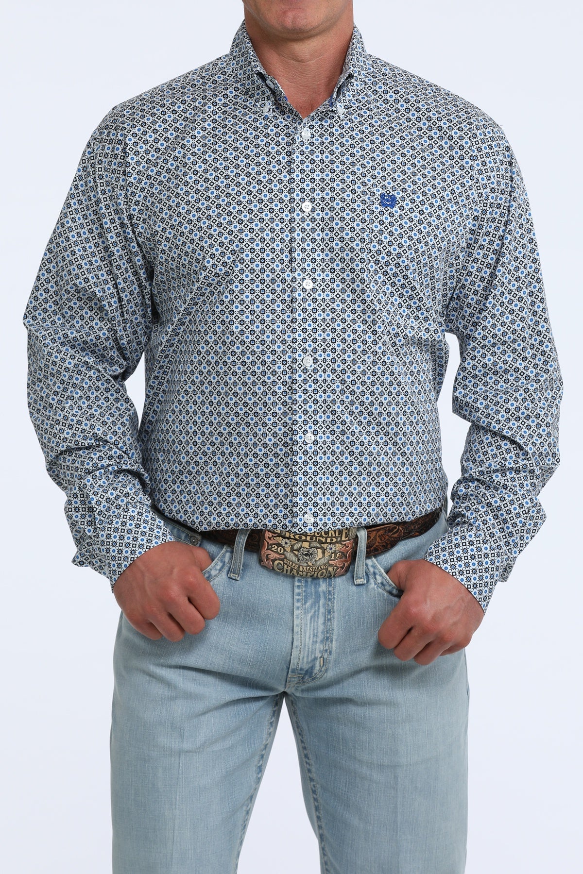 WHITE AND BLUE PATTERN LS