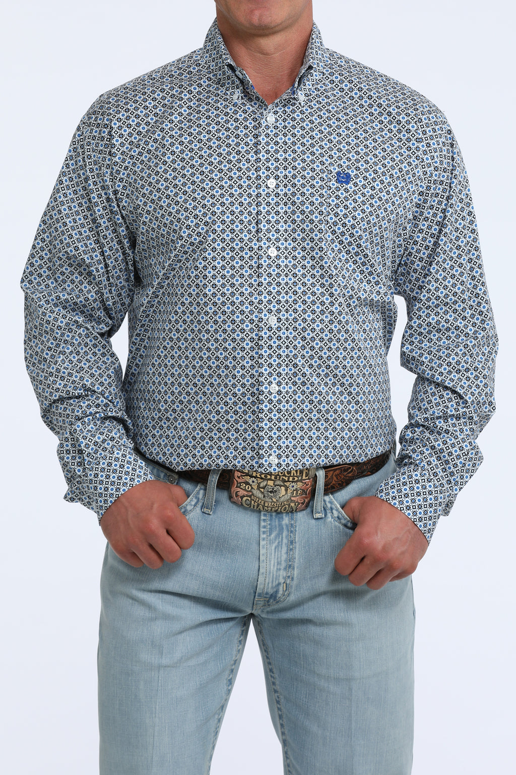 WHITE AND BLUE PATTERN LS