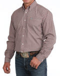 Men's Burgundy Geo Print Classic Fit Long Sleeve