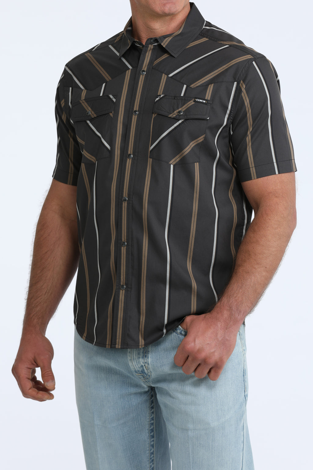 “MENS S/S CAMP BLACK STRIPPED SHIRT