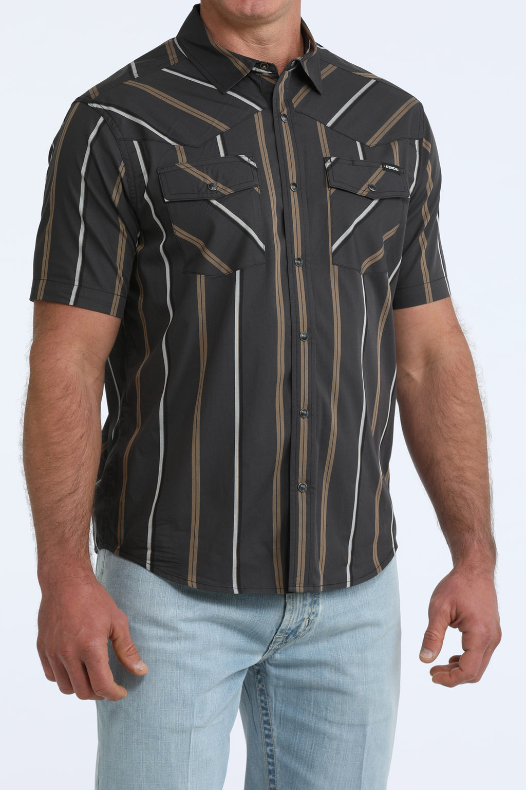 “MENS S/S CAMP BLACK STRIPPED SHIRT