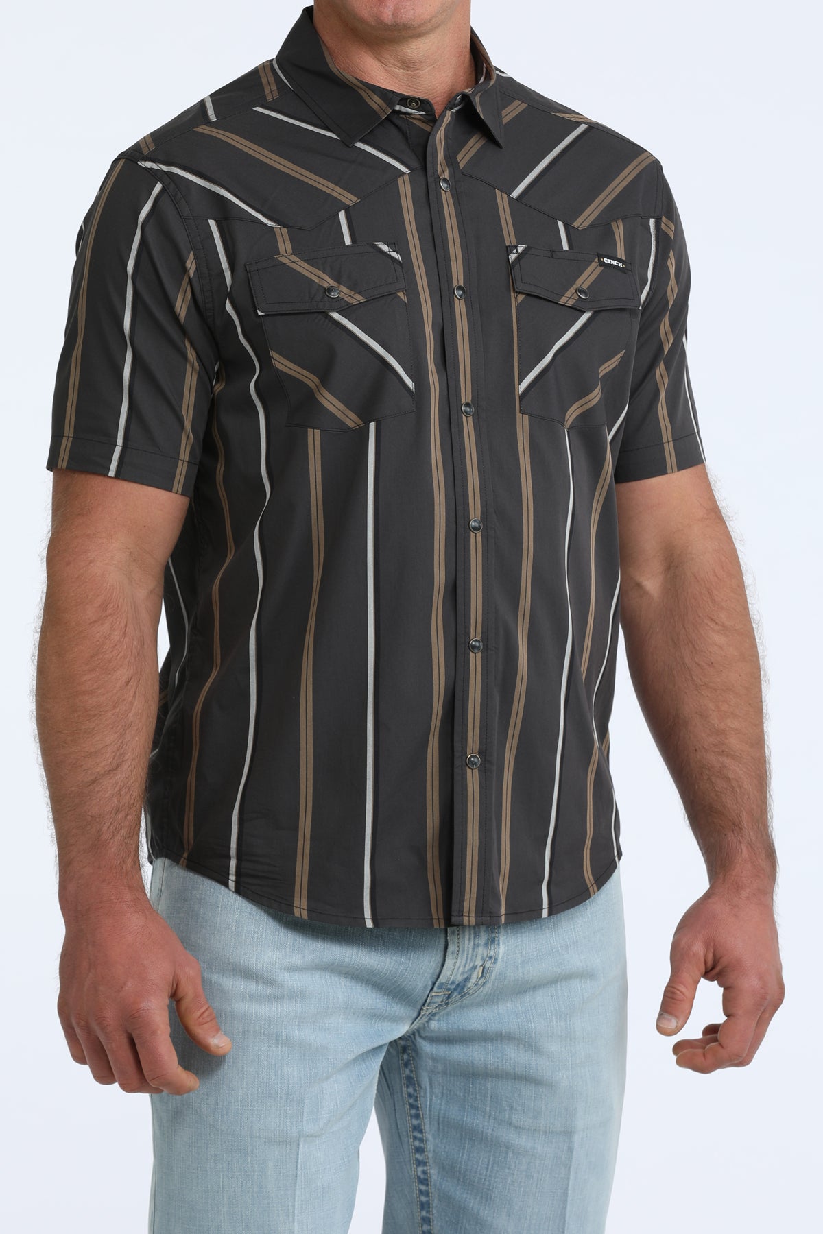 “MENS S/S CAMP BLACK STRIPPED SHIRT