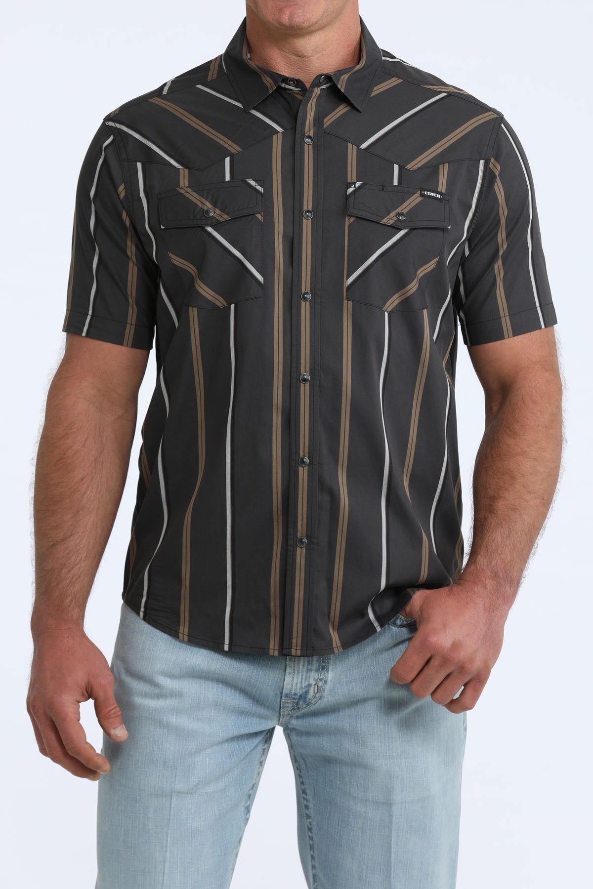 “MENS S/S CAMP BLACK STRIPPED SHIRT