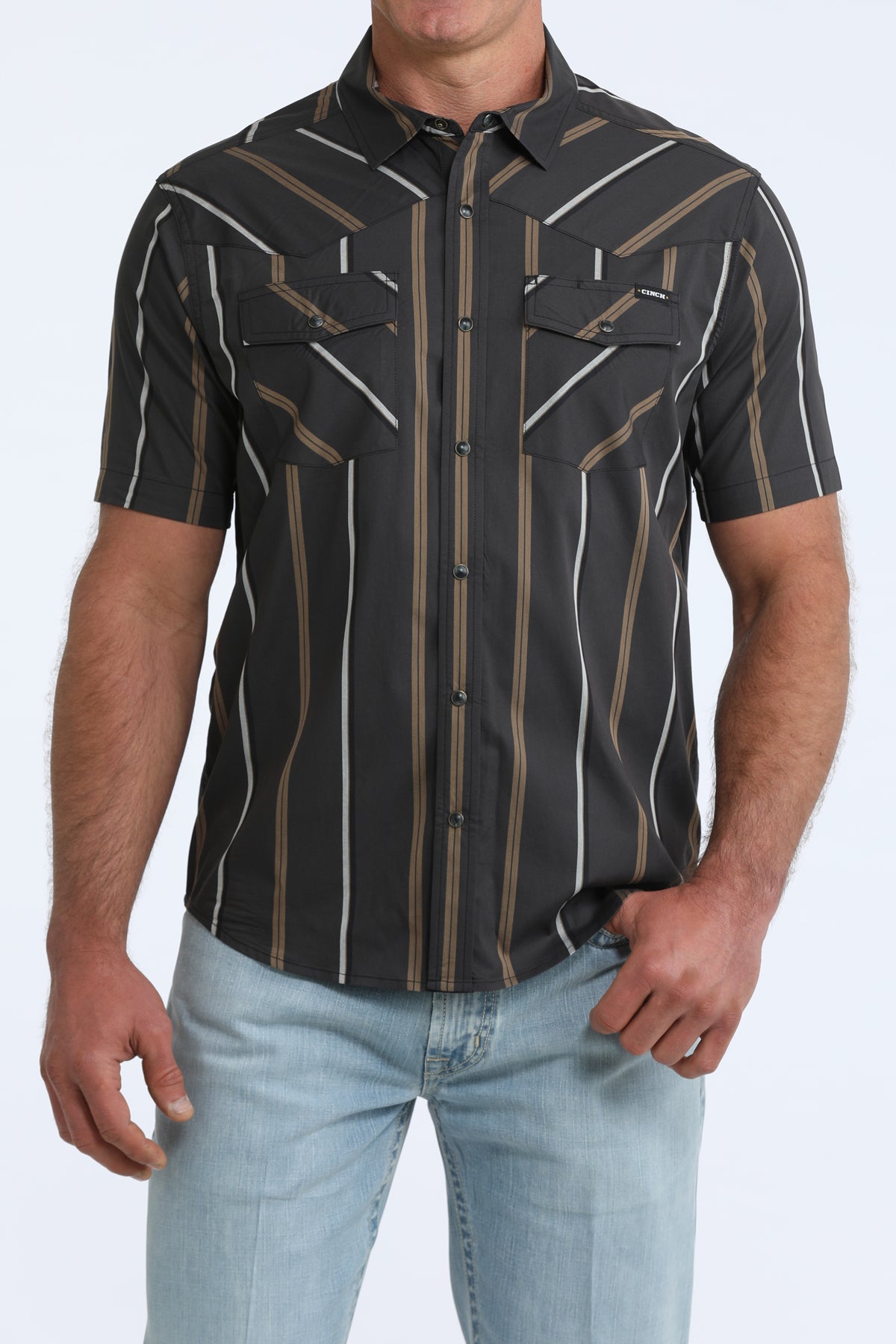 “MENS S/S CAMP BLACK STRIPPED SHIRT
