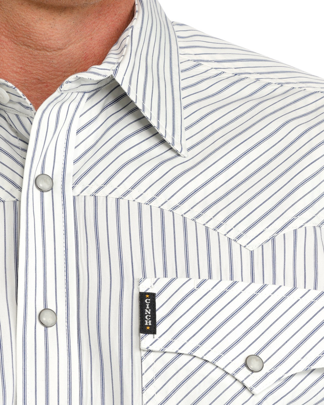 CINCH WHITE BLU STRIPE SNAP