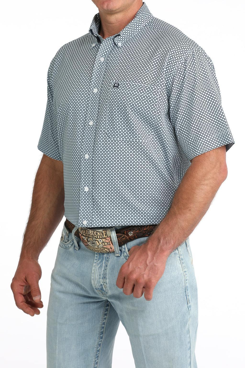 CINCH MENS S/S PRINT ARENA FLEX BLUE CHECK