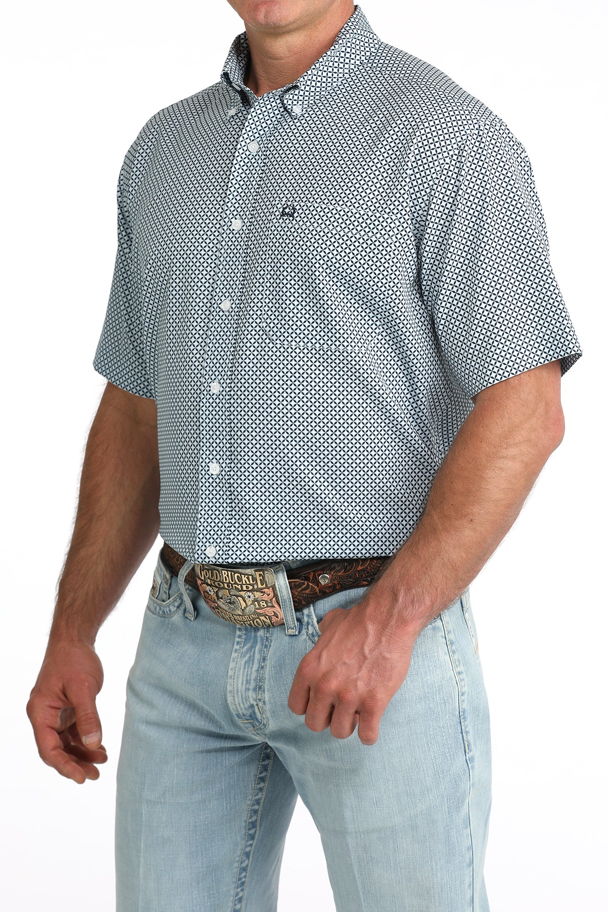 CINCH MENS S/S PRINT ARENA FLEX BLUE CHECK
