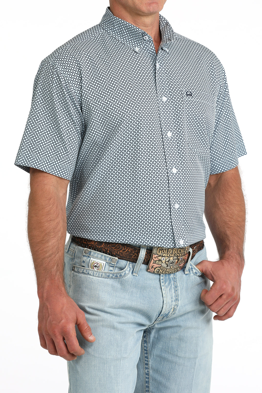 CINCH MENS S/S PRINT ARENA FLEX BLUE CHECK