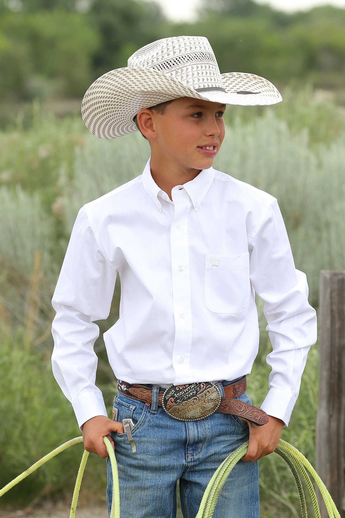 BOYS CINCH WHITE COLLAR BUTTON DOWN