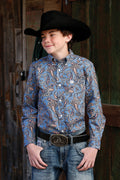 BOYS CINCH DARK BLUE ORGANGE PAISLEY SHIRT