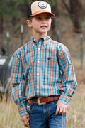 BOYS CINCH ORANGE BLUE PLAID