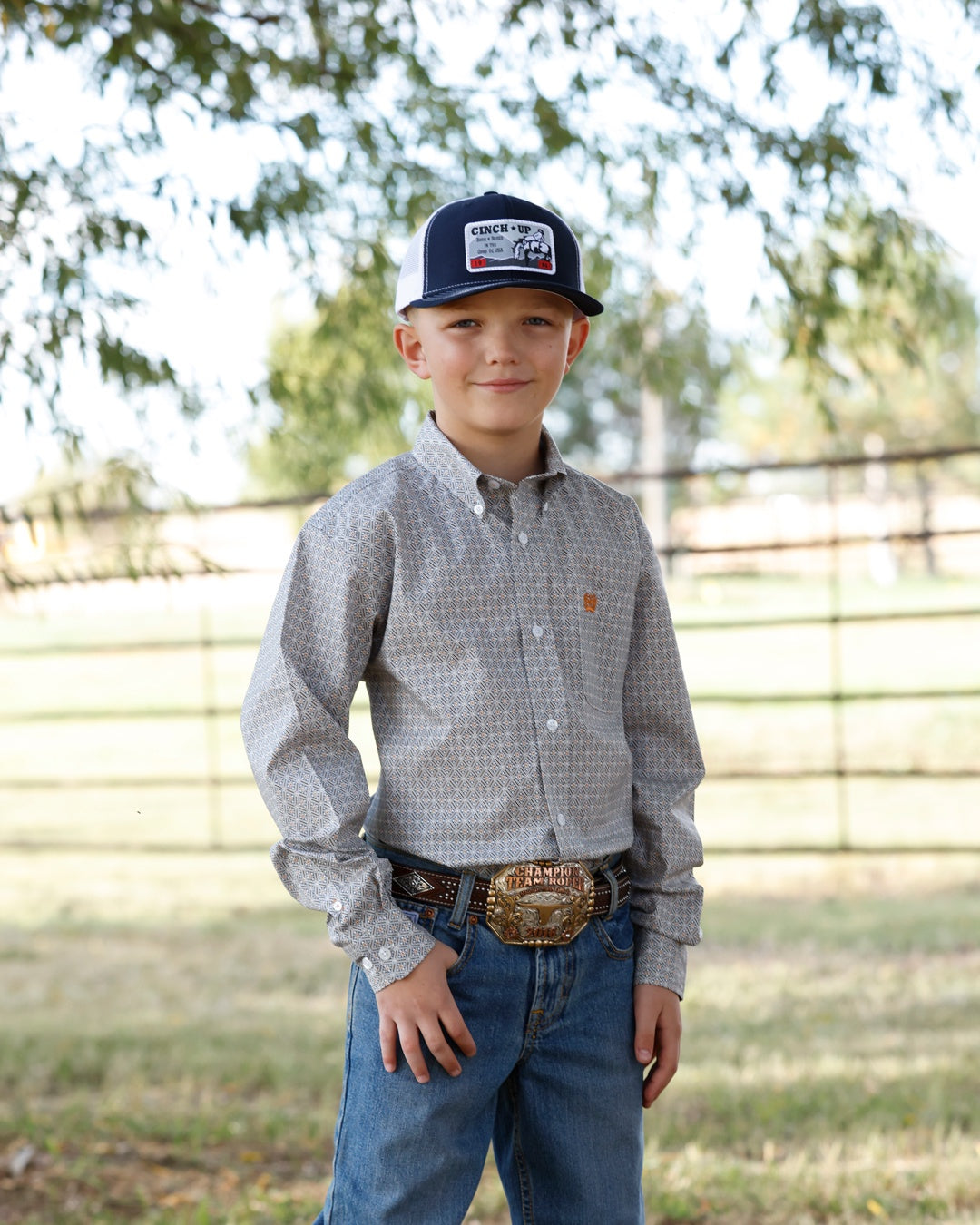 Boys Long Sleeve Grey & Red Geo Print