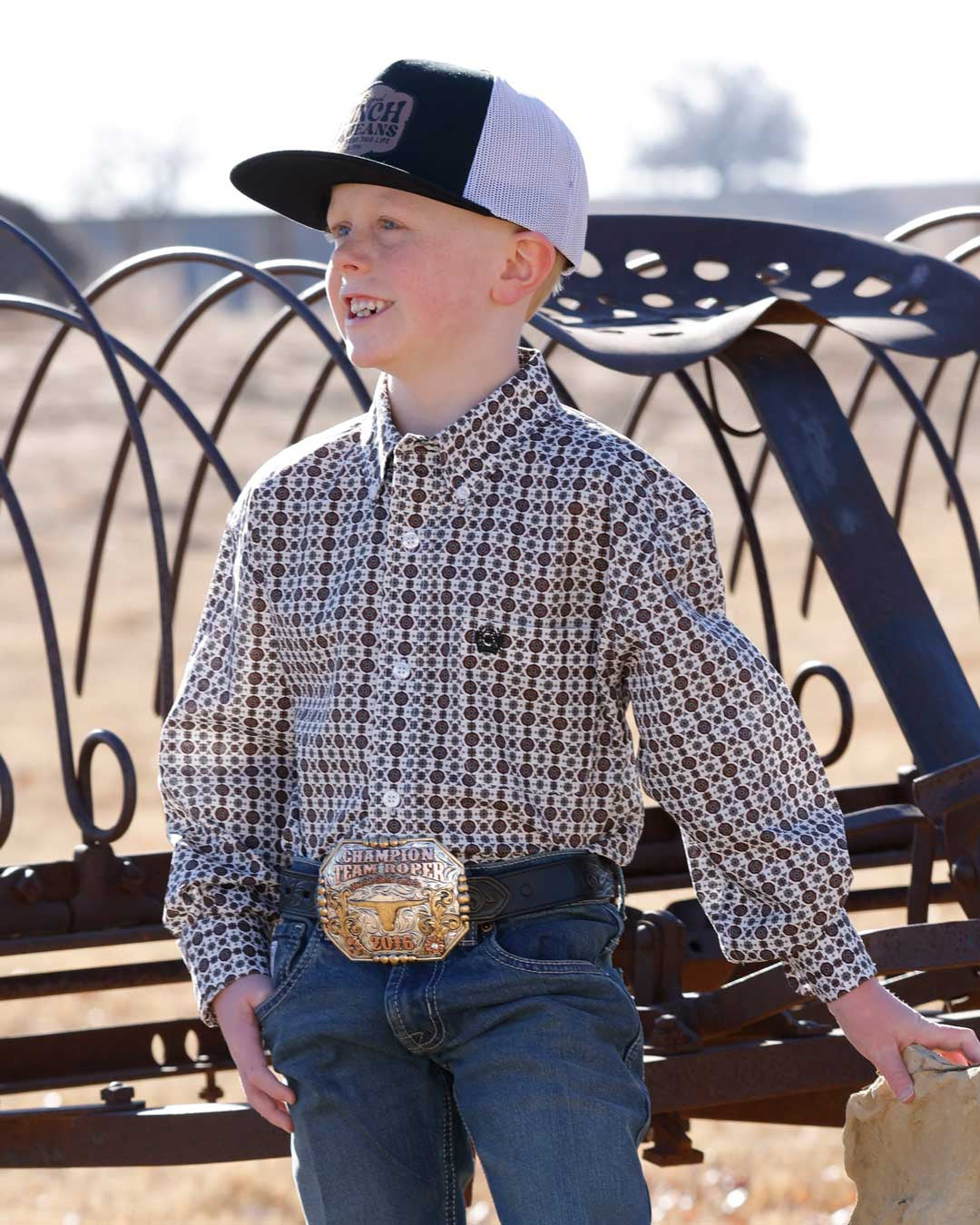 CINCH BOYS WHITE BRN PATTERN