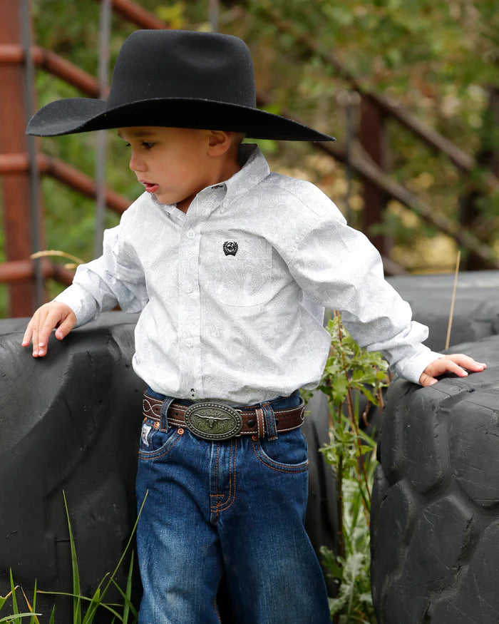 BOYS CINCH WHITE GREY PAISLEY