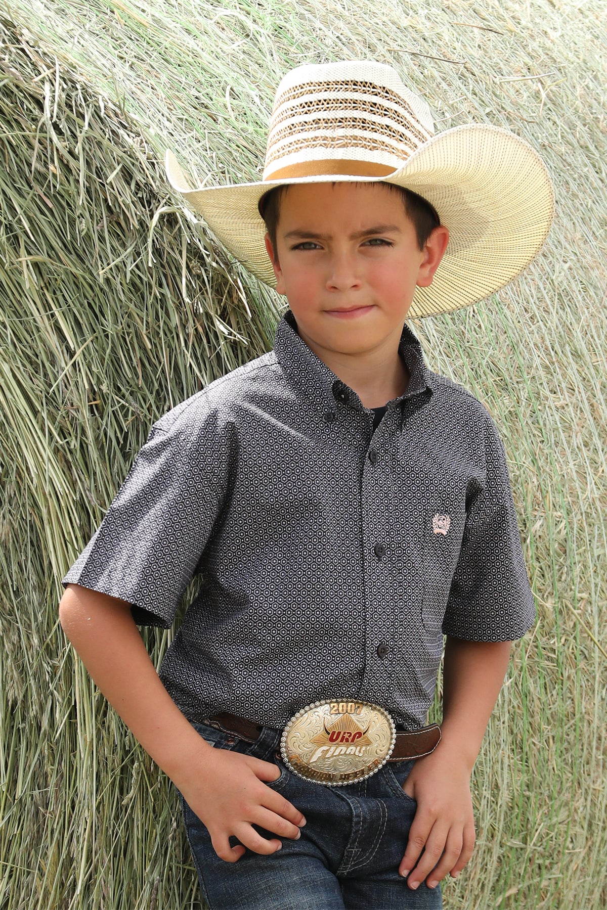 BOYS CINCH DARK GREY BUTTON UP