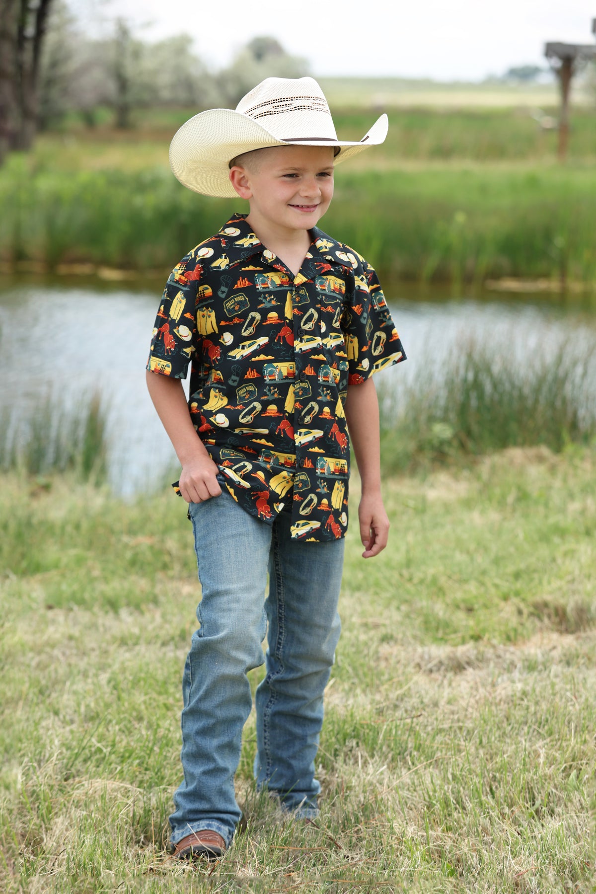 BOYS CINCH BLACK YELLOW CAMP SHIRT