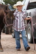 BOYS CINCH BROWN RED BLACK STRIPE BUTTON UP