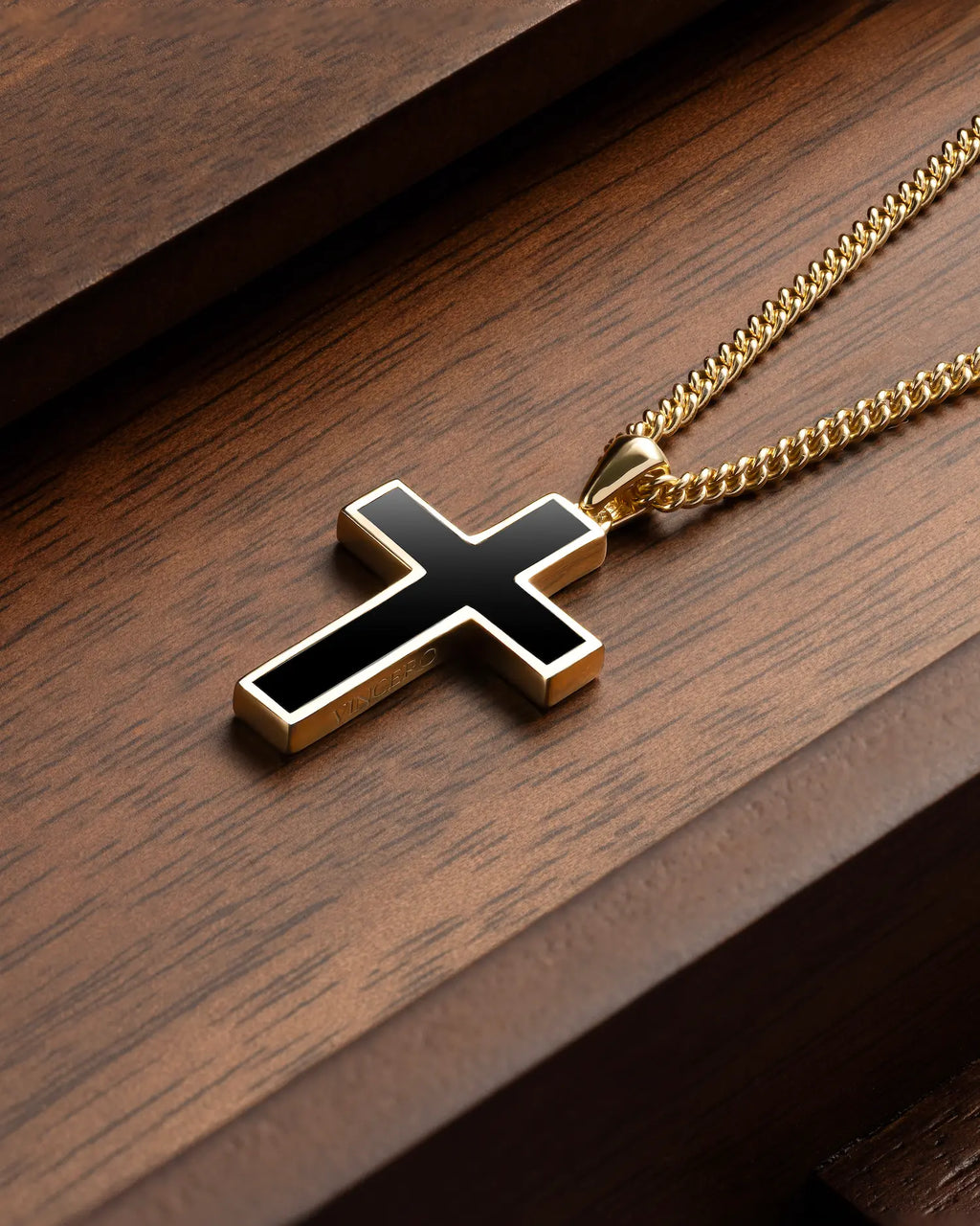 Stone Cross (Large) - 14K Gold Onyx