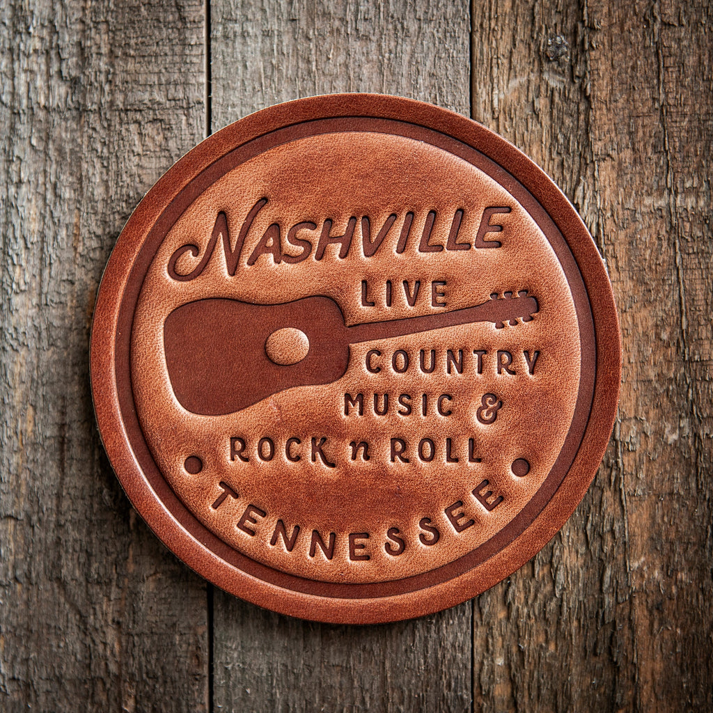 Nashville Tennessee Rock N Roll Guitar Leather Coaster