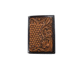 Trifold Wallet Basket Weave Floral Embossed Brown