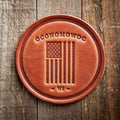 Oconomowoc Wisconsin American Flag Leather Coaster