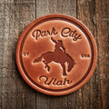 Park City Utah Bronco Leather Coaster