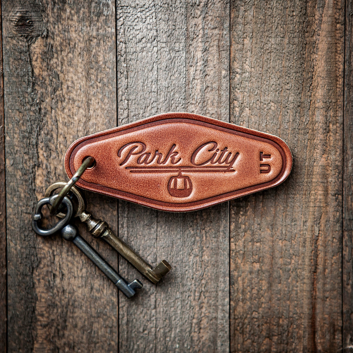 Park City Utah Leather Keychain Motel Style